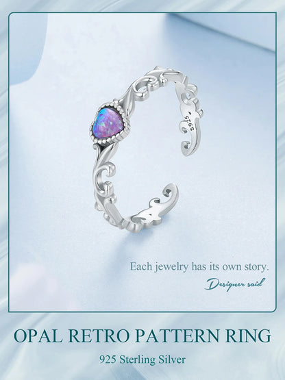 JEW006R  925 Sterling Silver Opal Retro Pattern Ring for Women - Klixstore