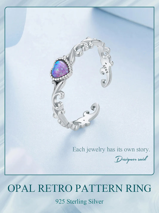 JEW006R  925 Sterling Silver Opal Retro Pattern Ring for Women - Klixstore