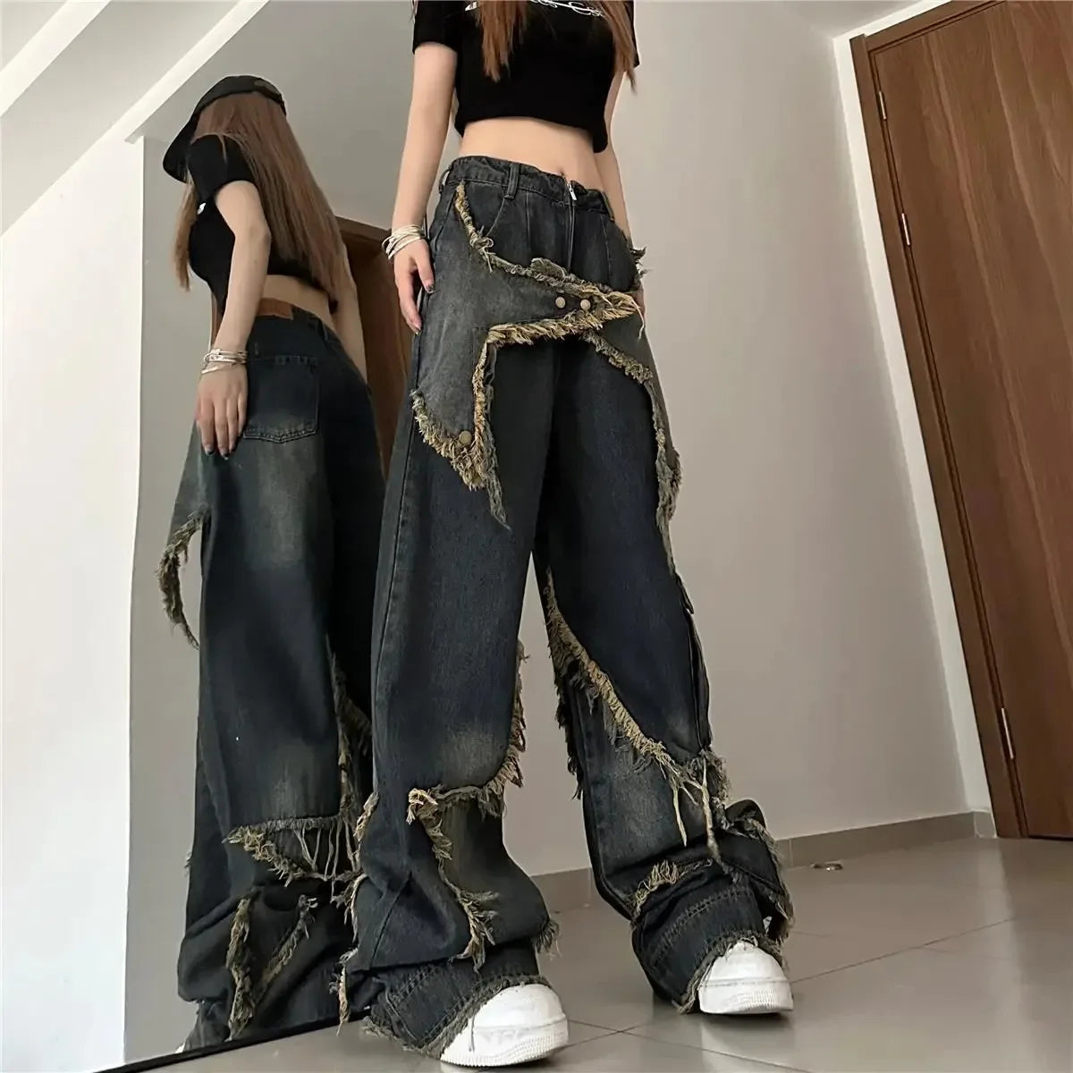 Women's Vintage Star Washed Oversized Straight Jeans
