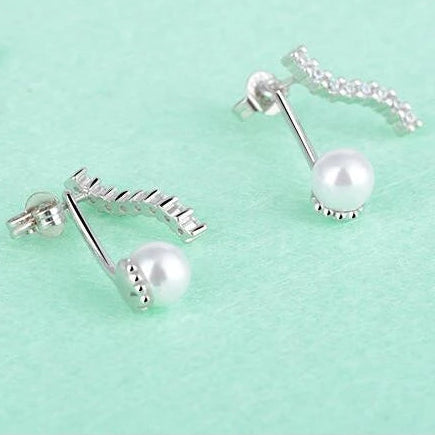 925 Silver S Shape Pearl Earrings