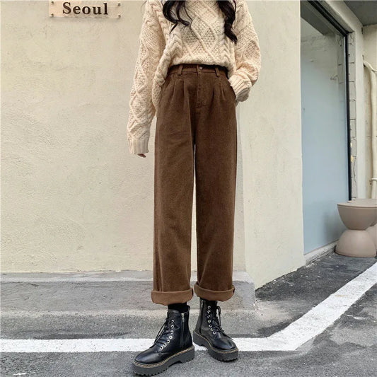 Retro High Waist Corduroy Pants