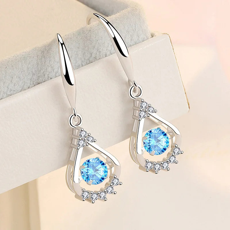 "925 Sterling Silver Crystal Hoop Earrings"