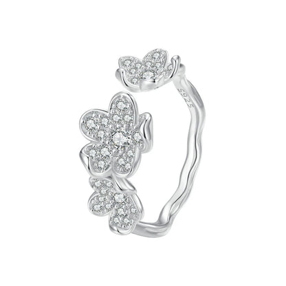 JEW008AX  925 Sterling Silver Exquisite Flower Series Flower to Flower Ring & Earrings Jewelry for Women - Klixstore