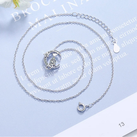 NEC 925 Sterling Silver Crystal Charm Necklace for Women