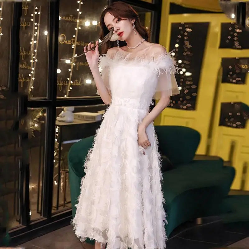Off Shoulder Elegant White Midi Dress