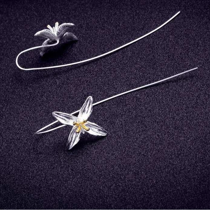 925 Sterling Silver Lilac Flower Drop Earrings for Women
