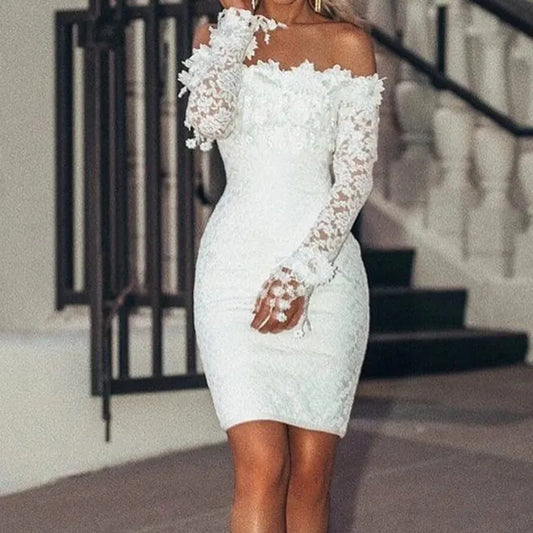 White Lace Off-Shoulder Bodycon Mini Dress