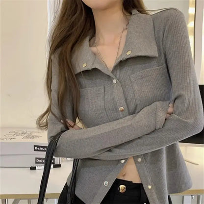 Knitted Long Sleeve Short Tops