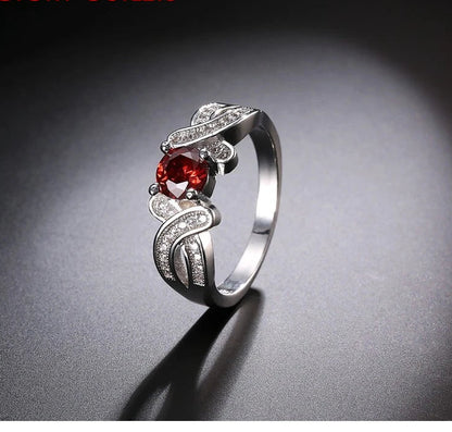 Red Stone 925 Sterling Silver Crystal Engagement Ring for Women