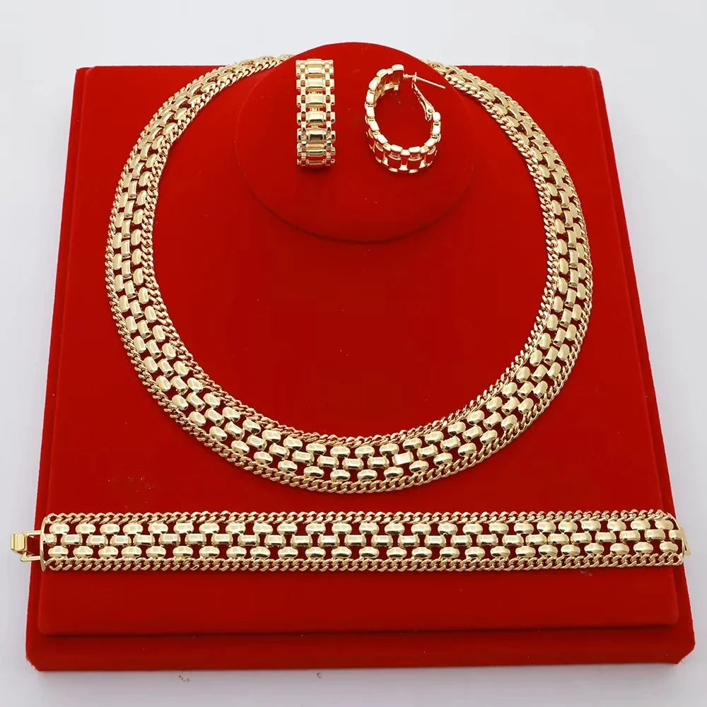 Women's 18K Gold-Plated Jewelry Set – Necklace, Bracelet & Earrings