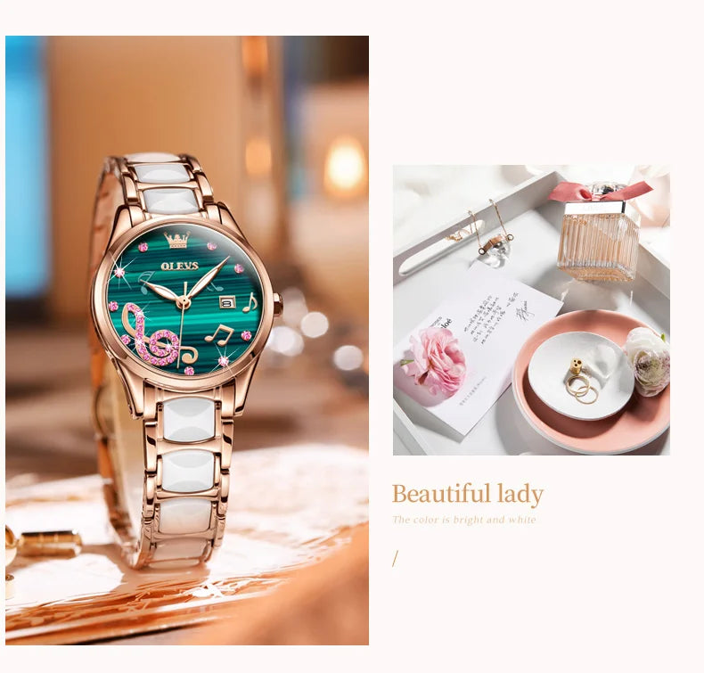 OLEVS Ceramic Musical-Note Women’s Quartz Watch