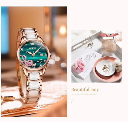 OLEVS Ceramic Musical-Note Women’s Quartz Watch