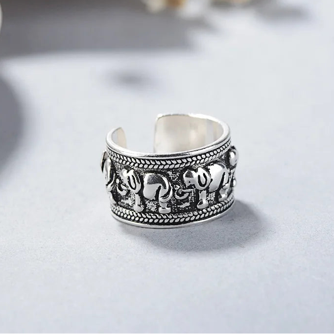 925 Sterling Silver Elephant Adjustable Ring for Women