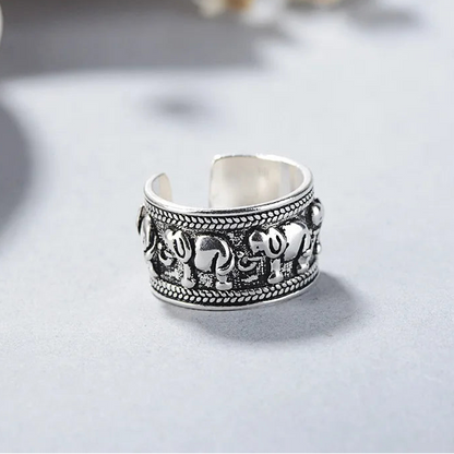 925 Sterling Silver Elephant Adjustable Ring for Women