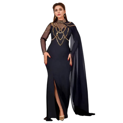 Elegant Rhinestone Mermaid Shawl Dress