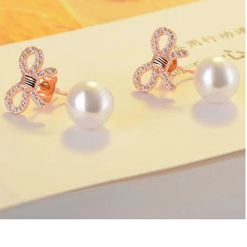925 Sterling Silver Bow-Knot Pearl Earrings for Women