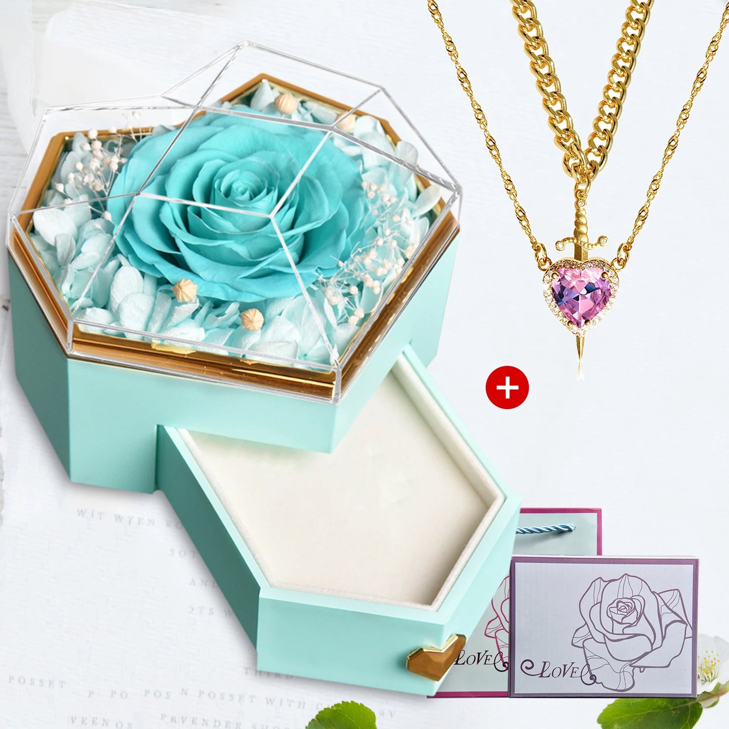 Heart & Sword Crystal Necklace Set – Stainless Steel Jewelry Gift Box