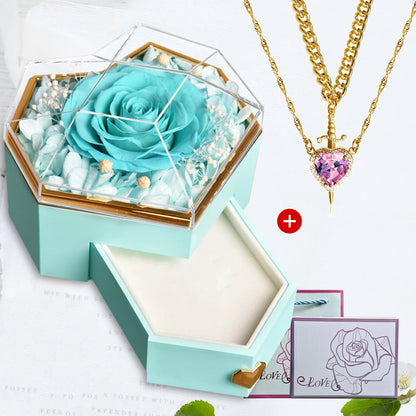 Heart & Sword Crystal Necklace Set – Stainless Steel Jewelry Gift Box