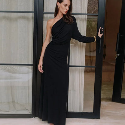 One Shoulder Irregular High Waist Maxi Dress