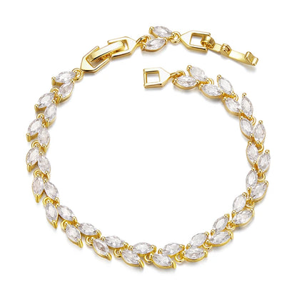 JEW001BR   White Gold Plated Sparkling Cubic Zirconia Classic Olive Leaf Bracelet - Klixstore