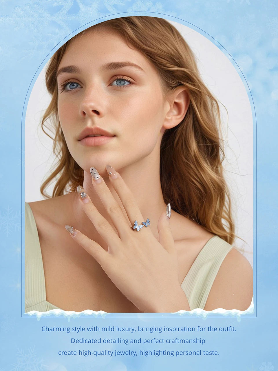 JEW011R    925 Sterling Silver Blue Butterfly Adjustable Ring, White Gold Plated - Klixstore