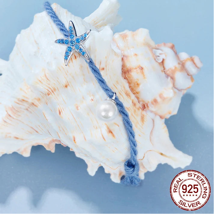 925 Silver Starfish Pearl Adjustable Bracelet