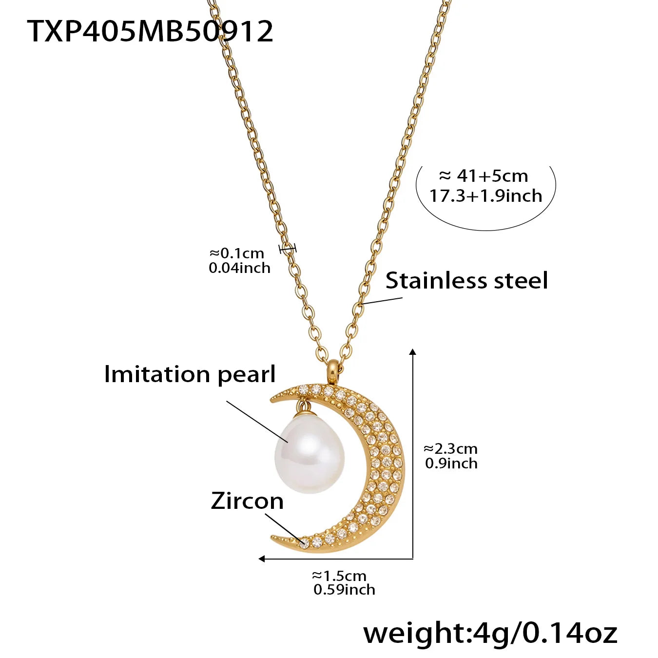 Stainless Steel Zircon Moon Pendant Necklace for Women
