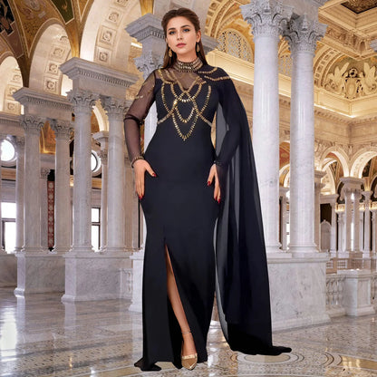 Elegant Rhinestone Mermaid Shawl Dress