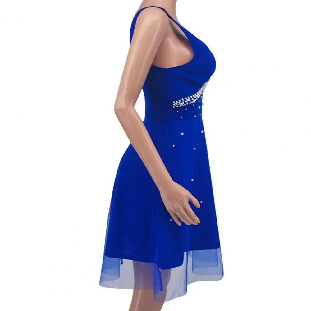 V Neck Pearl A-line Summer Evening Dress
