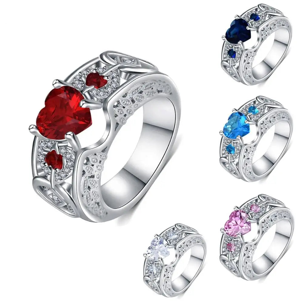 Genuine 925 Sterling Silver Shiny Crystal Rings for Women