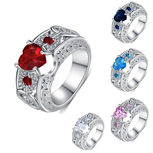 Genuine 925 Sterling Silver Shiny Crystal Rings for Women