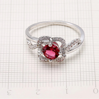 Red Stone CZ Crystal 925 Sterling Silver Ring for Women