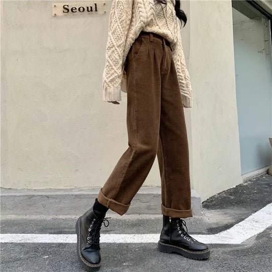 Retro High Waist Corduroy Pants
