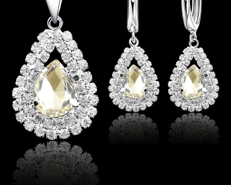 925 Silver Crystal Water Drop Jewelry Set