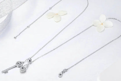 925 Silver Key of Heart Pendant Necklace