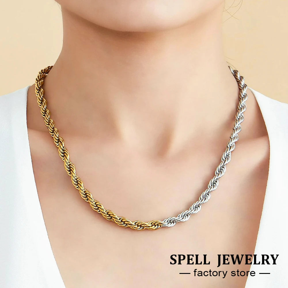 18k Gold Two-Tone Rope Chain Necklace