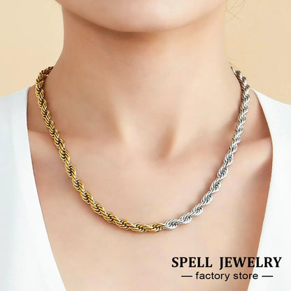 18k Gold Two-Tone Rope Chain Necklace