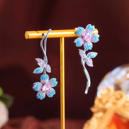 Sunflower Charm CZ Drop Earrings
