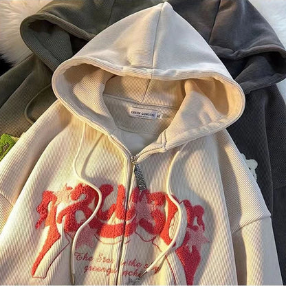 Embroidery Zip Up Hoodie for Women