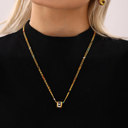 18k Gold Two-Tone Circle Pendant Jewelry Set for Women