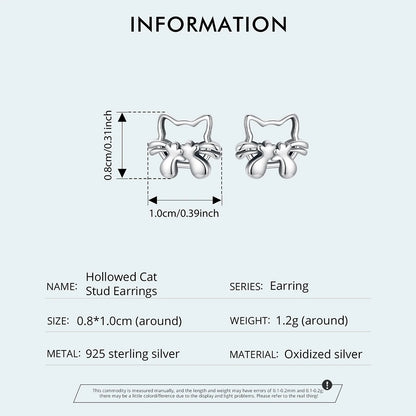 JEW006ER 925 Sterling Silver Hollowed Cat Stud Earrings,  Cute Animal Earrings - Klixstore