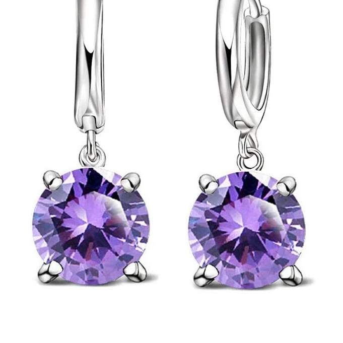 925 Silver CZ Crystal Round Earrings