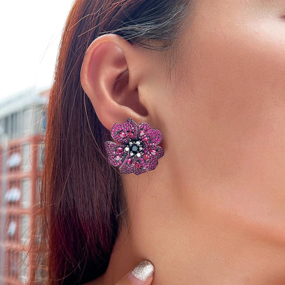 Rose Red Flower Stud Earrings