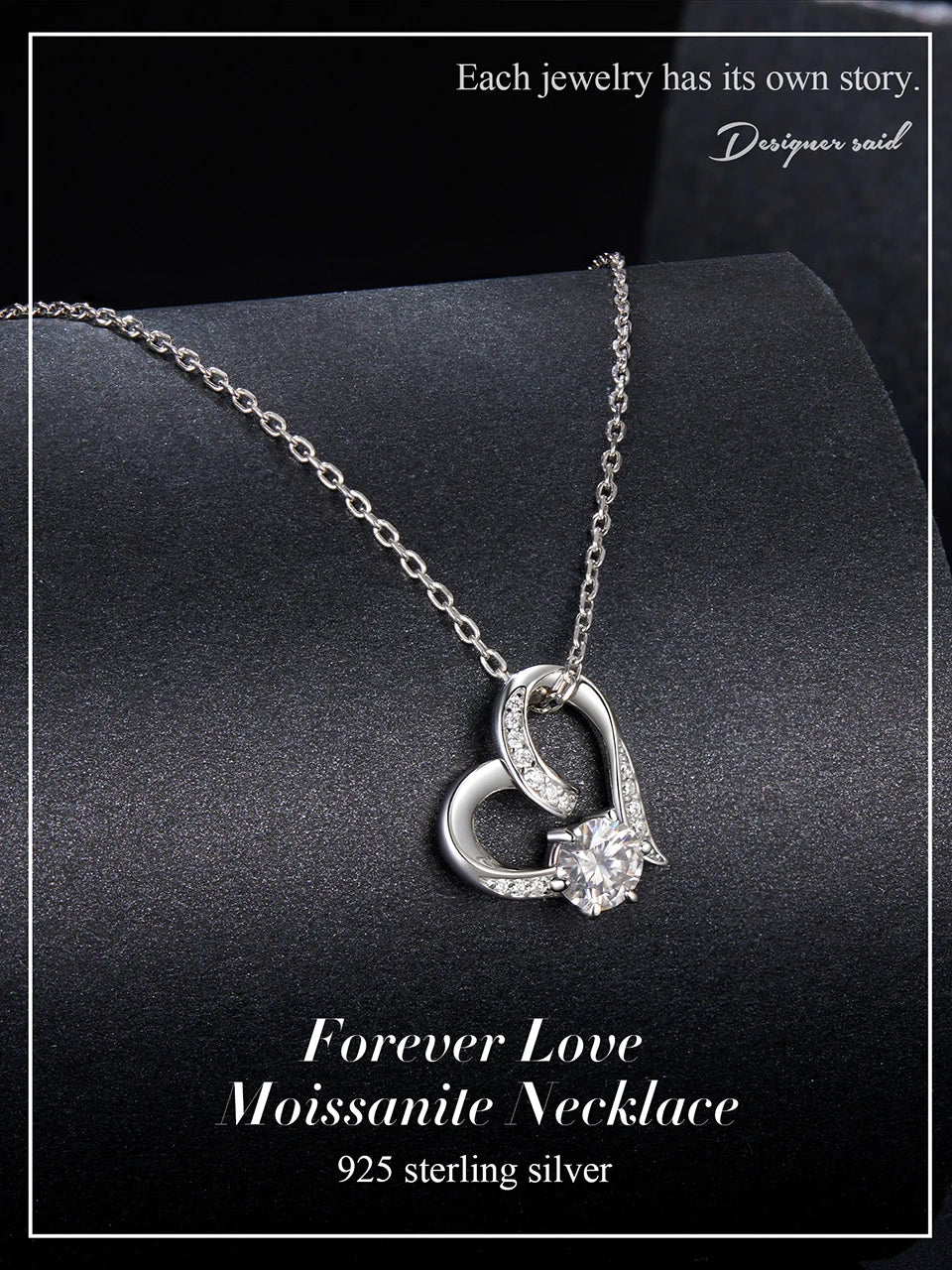 JEW003NEC        Forever Love Moissanite 925 Sterling Silver  Pendant Necklace - Klixstore