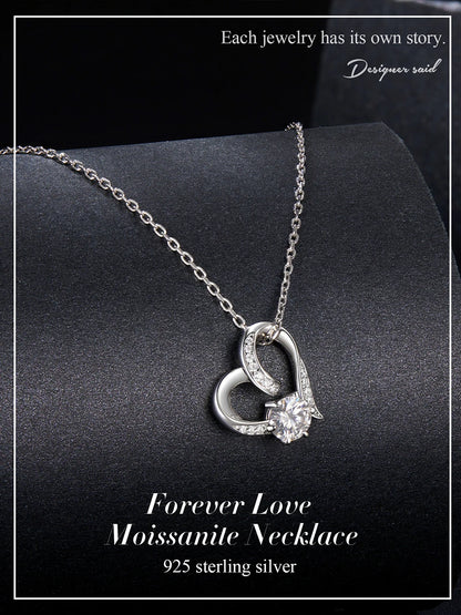JEW003NEC        Forever Love Moissanite 925 Sterling Silver  Pendant Necklace - Klixstore