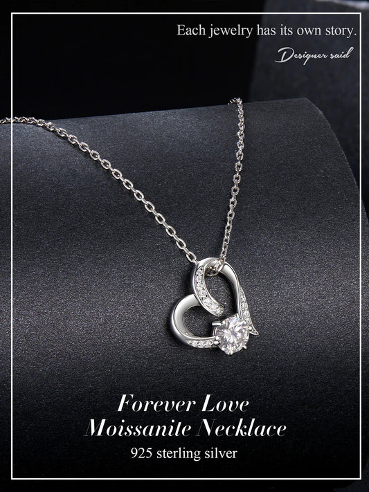 JEW003NEC        Forever Love Moissanite 925 Sterling Silver  Pendant Necklace - Klixstore