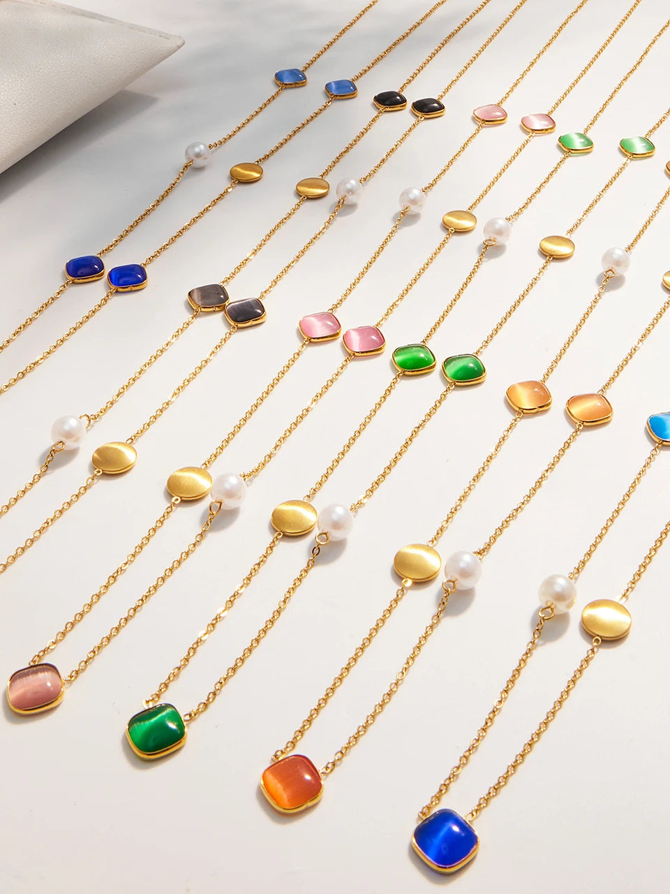 18k Gold Colorful Opal Long Necklace for Women