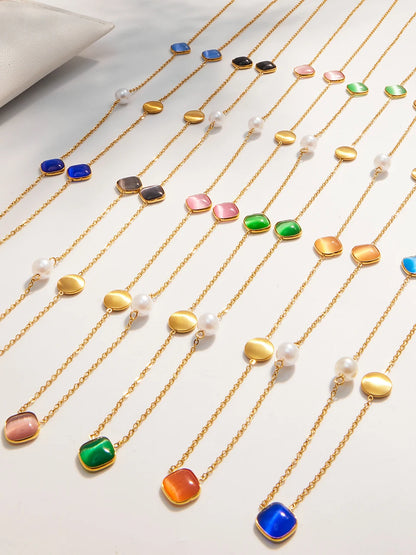 18k Gold Colorful Opal Long Necklace for Women