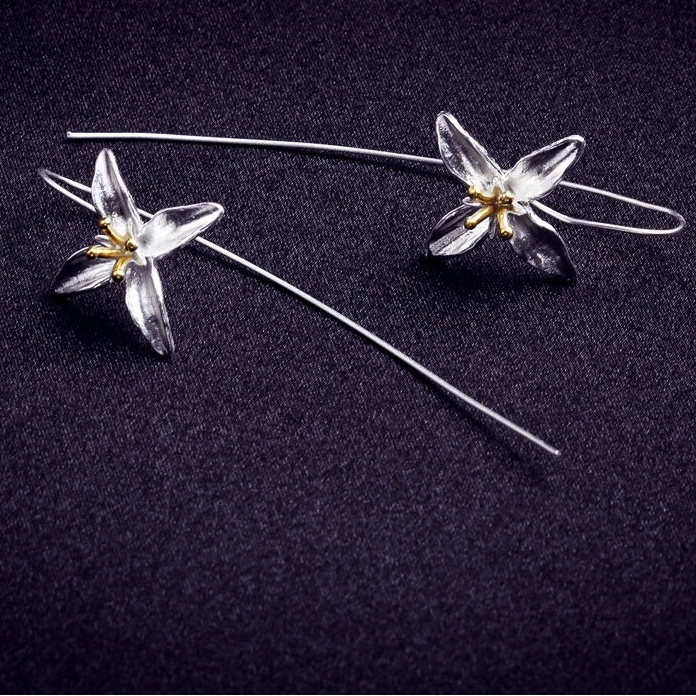 925 Sterling Silver Lilac Flower Drop Earrings for Women
