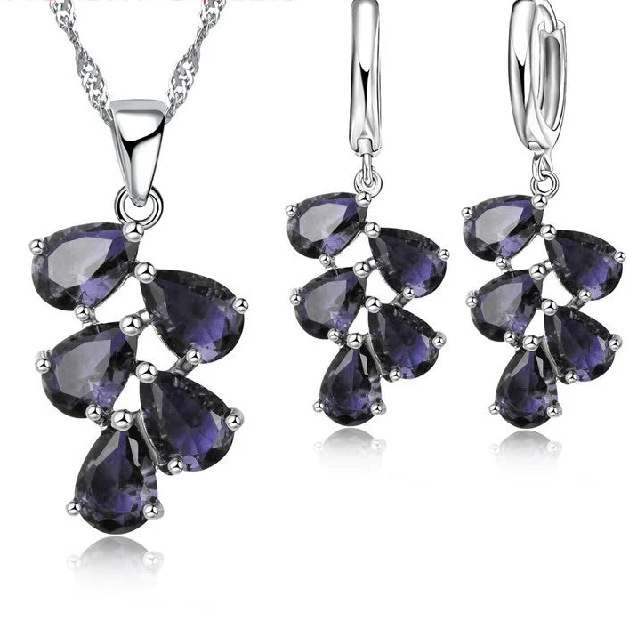 925 Sterling Silver Bridal Jewelry Set with Austrian Crystal Plant Design